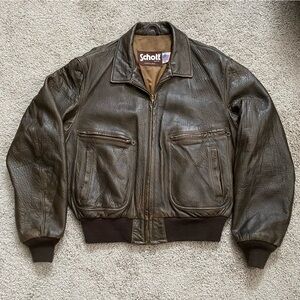 Vintage Flight Scott N.Y.C. Dark Brown Leather Bomber Aviator Jacket